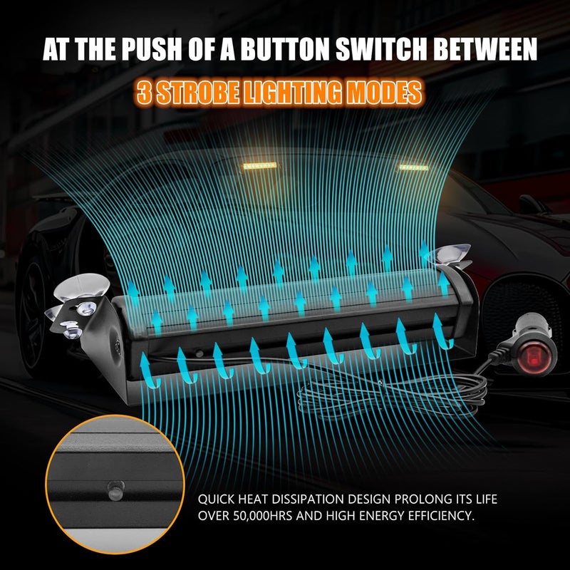 NWpangu LED Dash Emergency Strobe Lights Interior Windshield Yellow Flashing Warning Light Bar w/Suction Cups for Police Law Enforcement Construction Vehicles Trucks. - Image 5